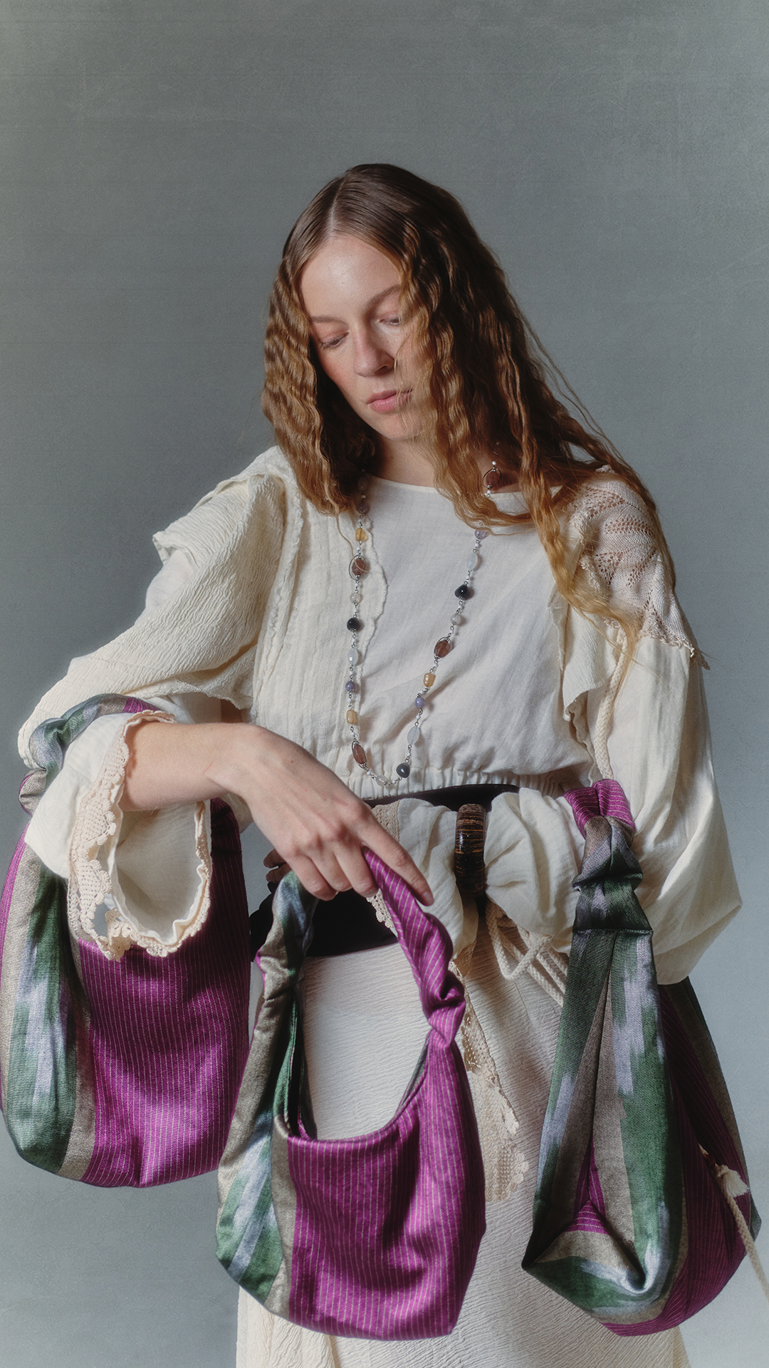 Mor-Yeşil Kutnu Çanta