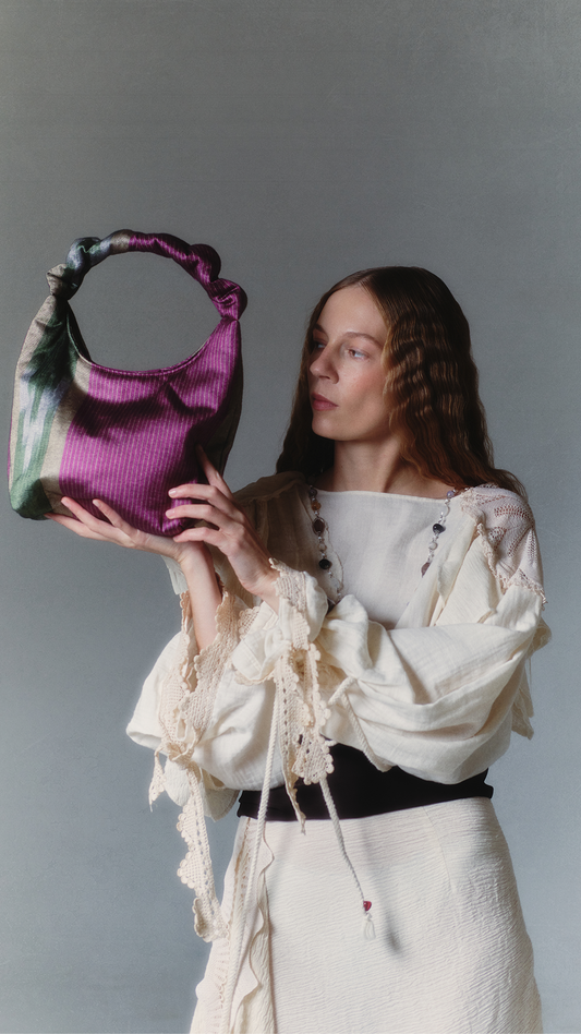 Mor-Yeşil Kutnu Çanta