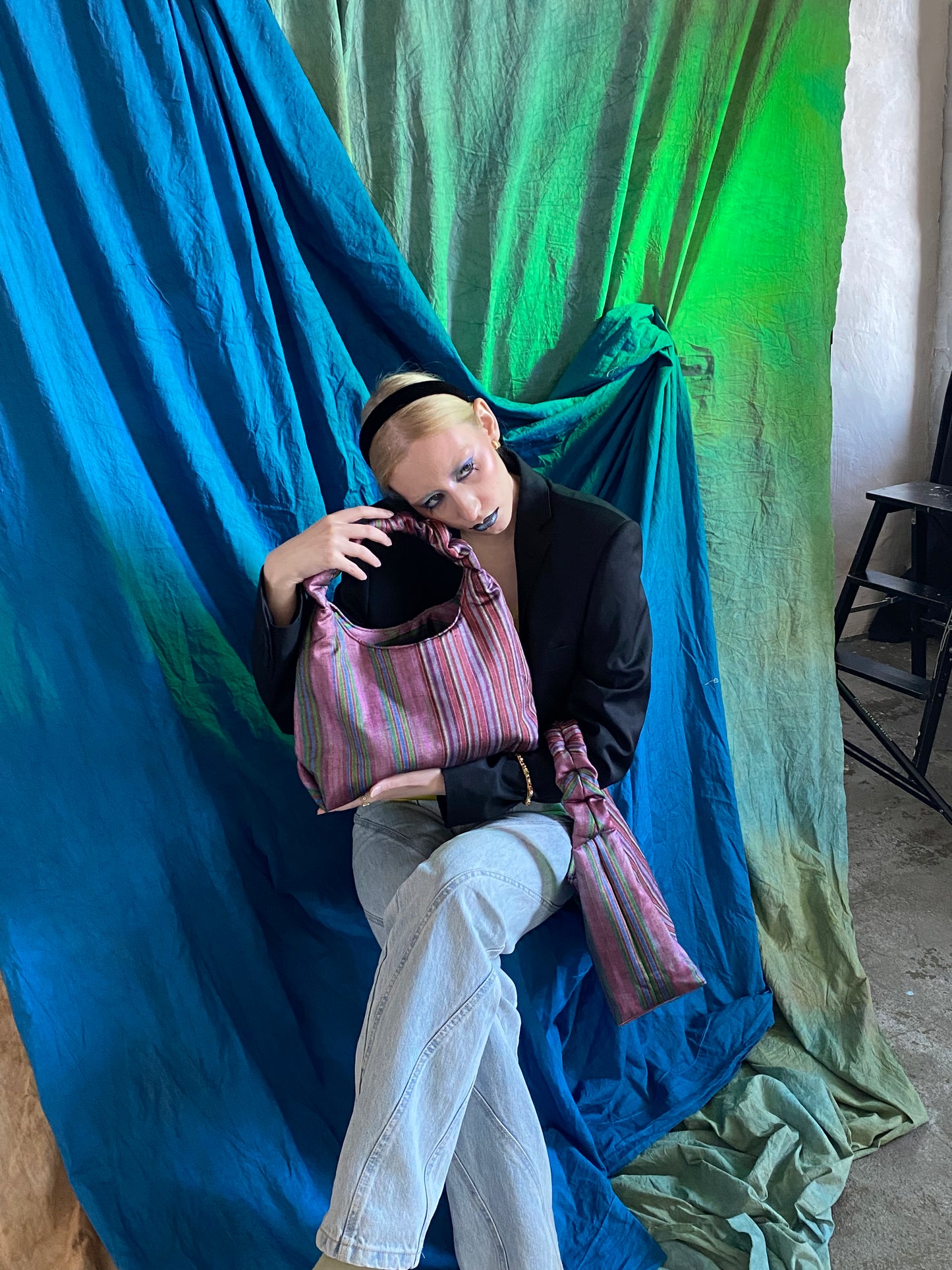 Mor/Gri/Yeşil Kutnu Çanta